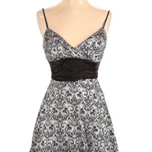 Grey and white vintage print cocktail dress